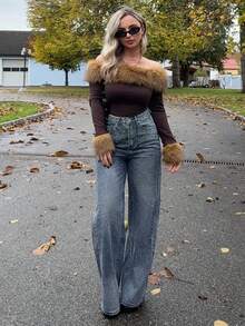 Jeta Ari Casual Bleached Dazzling Wide Leg Jeans - Blue - View 1