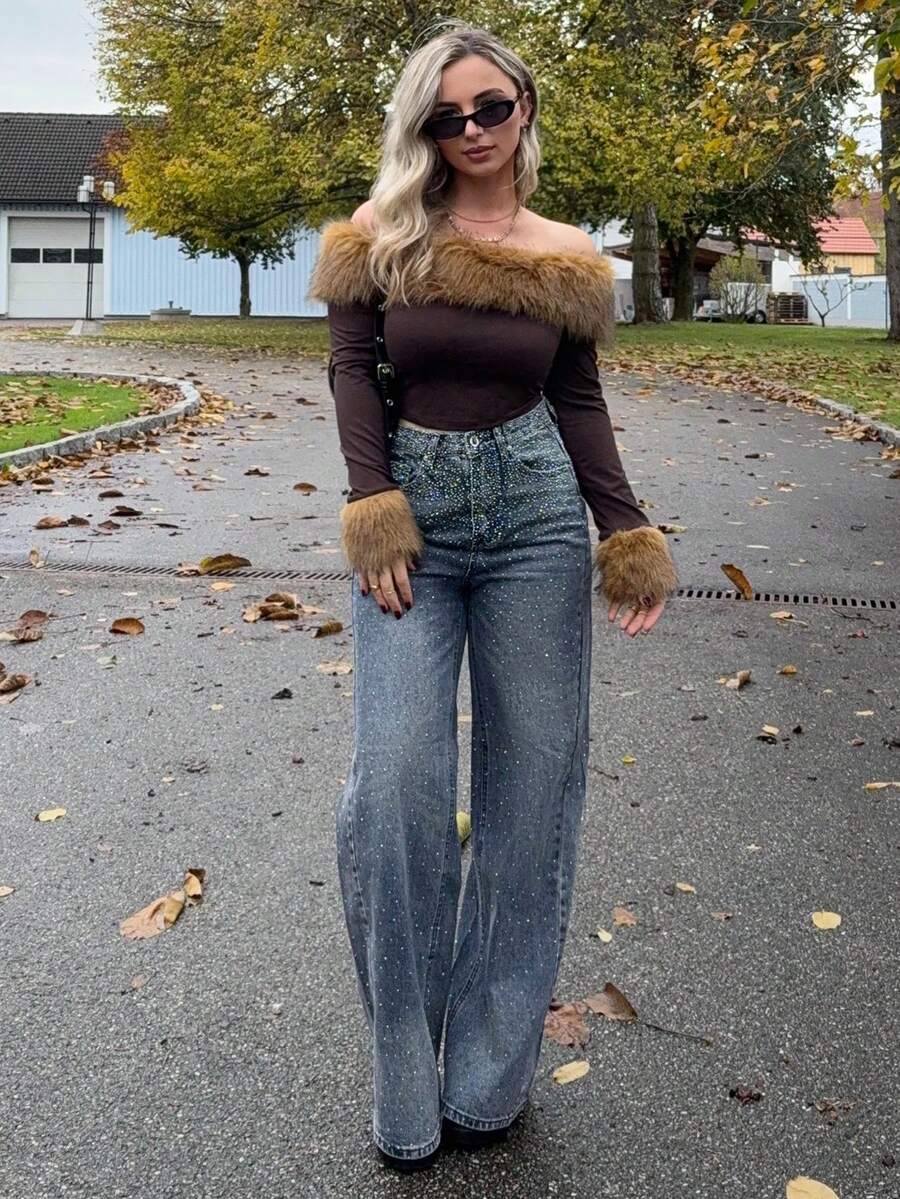 Jeta Ari Casual Bleached Dazzling Wide Leg Jeans - Blue - View 1