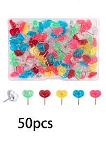 50 个心形图钉，适合学校办公室使用，可爱的装饰图钉，用于软木公告板图片悬挂 - 彩色 - 查看 15