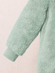 SHEIN 儿童可爱小熊刺绣卡通连帽长袖连体衣，休闲连体裤，适合上学、花园、海滩、生日、春季、夏季、秋季、冬季穿着。 - 薄荷綠 - 查看 5