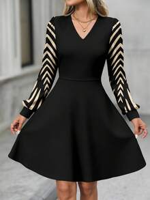 EMERY ROSE Casual Women's Geometric Color Block Long Sleeve Mini Dress, Suitable For Autumn/Winter,Casual - White - View 6