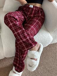 SHEIN Women's Casual Plaid Print Elastic Waist Straight Leg Lounge Pants, Winter