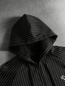 PAVTROS 男士刺绣条纹长袖休闲连帽衫外套，宽松版型，印花图案，Friends品牌，另类风格，街头服饰，男士款，慢跑款，连帽衫 - 黑色 - 查看 11