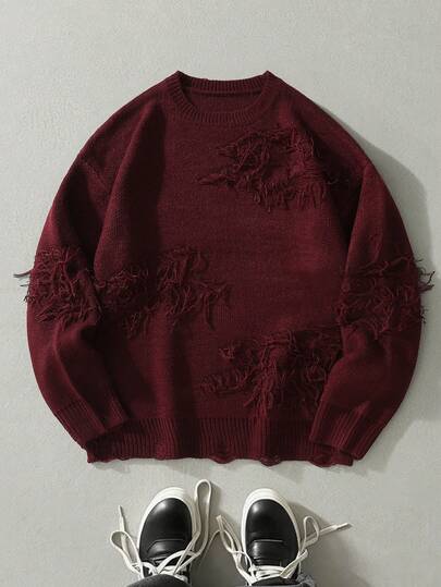 Manfinity EMRG كنزة صوفية كاجوال بأكمام طويلة ذات لون أحادي بتصميم بسيط للرجال