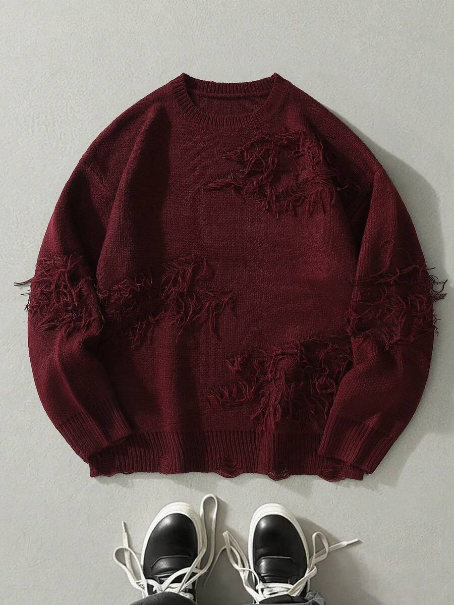 Manfinity EMRG Men's Solid Color Minimalist Casual Long Sleeve Sweater - Red - View 1
