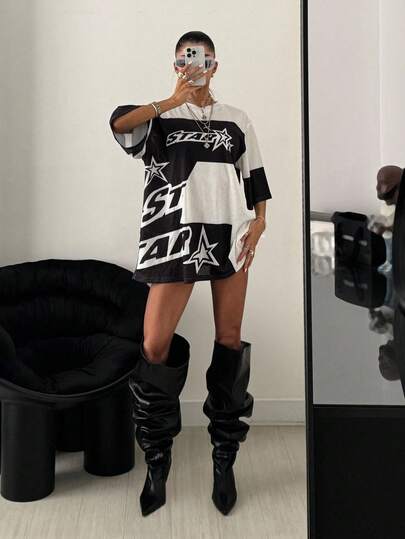 StreetHx Maglietta da sport casual ampia e sciolta con stampa di lettere in in rete e colori a contrasto