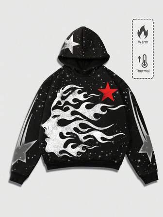 Street Life هودي كاجوال بأكمام طويلة مطبوع عليه نجوم للمراهقين