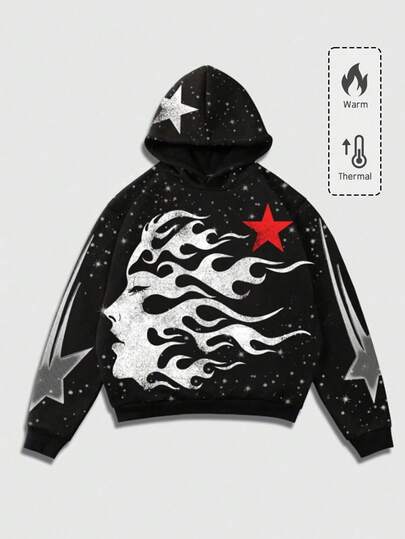 Street Life هودي كاجوال بأكمام طويلة مطبوع عليه نجوم للمراهقين