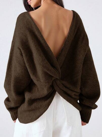 LYSMO Kadın Sonbahar ve Kış Modası Kahve Kahverengi Bükümlü Sırt Bol Büyük Beden Kazak, Rahat ve Şık Kadın Giyim, Dışarı Çıkmak, Okula Dönüş, Mezuniyet, Sokak ve Stockholm Stili İçin Uygun