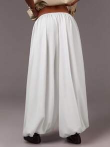 Athîral 女士松紧腰休闲灯笼裤，伞裤，休闲运动裤，秋季长裤，蓬松裤，休闲裤，外出裤，秋季女装，女士阔腿裤 - 白色 - 查看 2