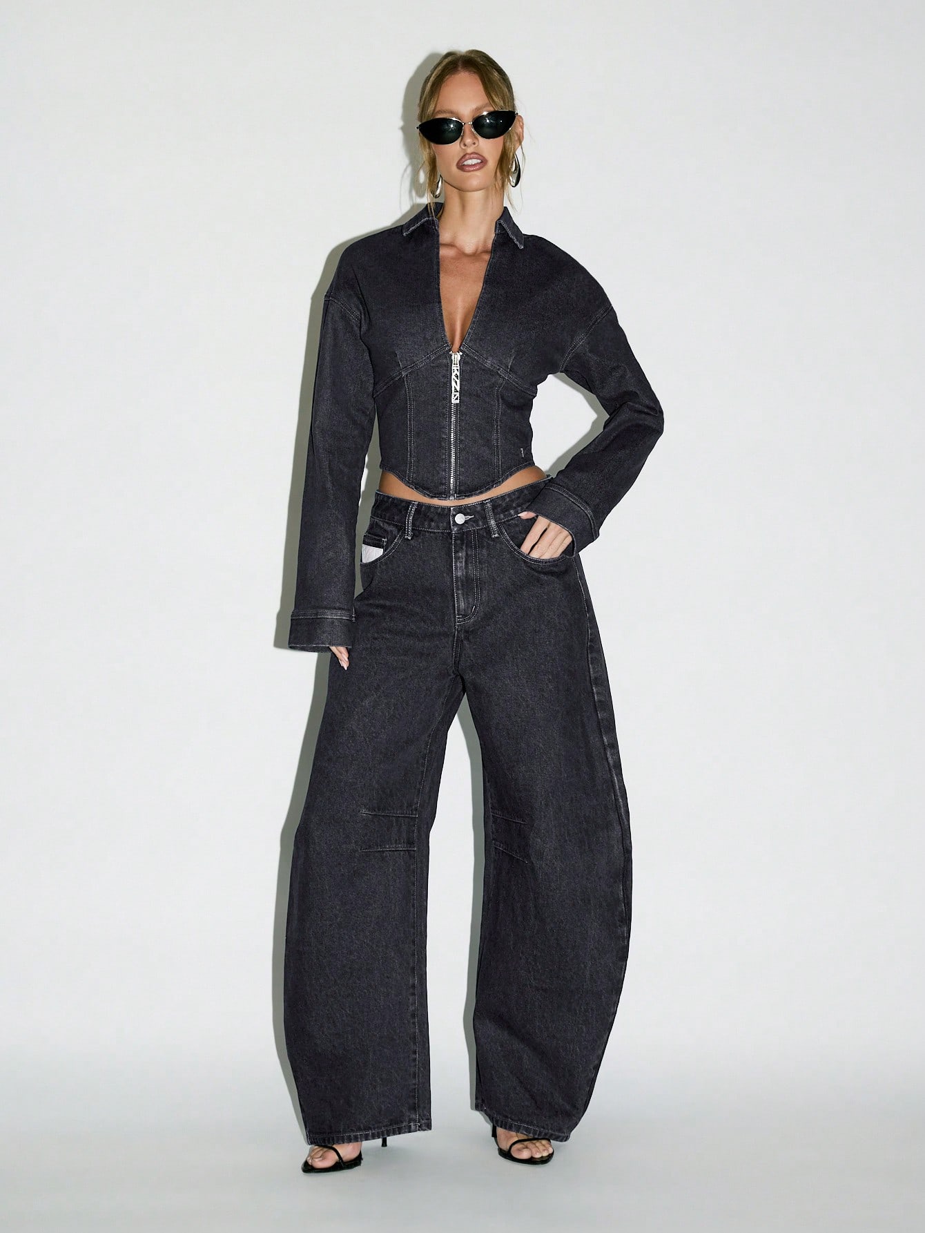 KIZN Zip Front Fitted Denim Jacket