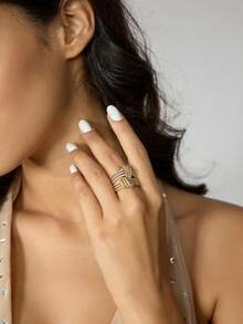 CUCCOO SZL 1 件华丽方晶锆石戒指，适合女士结婚订婚周年纪念派对珠宝情人节礼物、妈妈、母亲、母亲节、礼物 - 金黃色 - 查看 2