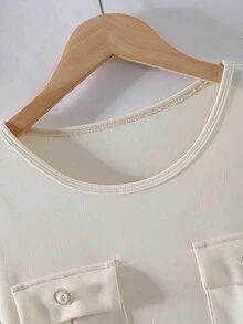 Blue,Autumn,Elegant,Teen Formal Round Neck Raglan Long Sleeve Pocket Pearl Button Waist Fitted Long Beige Soft Pleated Dress For Teenage Girls - Apricot - View 6