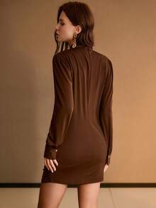 MOTF PREMIUM WOMEN'S SHORT DRAPED RUCHED DRESS - Coffee Brown - View 3