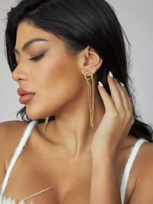 CUCCOO SZL 1 Pair Simple Long Tassel Earrings For Daily Wear - Gold - View 1