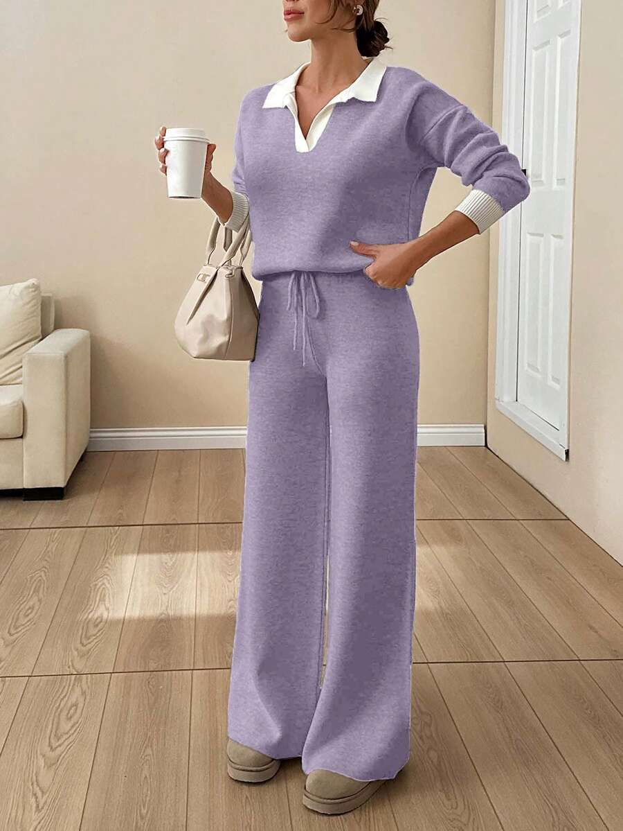 SHEIN WOMEN SOFT TOUCH POLO NECK SWEATER AND SWEATER PANT Two Pieces OUTFİT CO-ORDS COOL