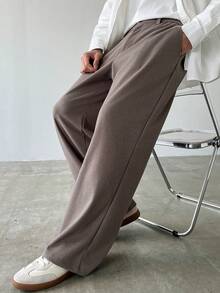 Manfinity Homme 男士休闲热销直筒裤 INS风 毛呢面料 日常搭配 送男朋友/老公必备礼物 男士休闲装 Y2K - 咖啡棕 - 查看 8