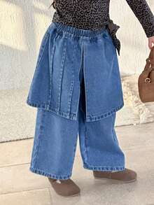 DAZY Young Girl 2 In 1 Wide Leg Jeans - Blue - View 4