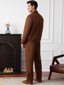 Core Aspect Áo khoác bóng chày đa năng cho nam, quần ống đứng phong cách công sở thường ngày, bộ đồ thoải mái để mặc hàng ngày, mùa thu/đông - màu nâu - Xem 2