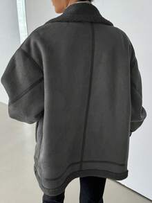 DAZY 女士仿麂皮加厚常规款夹克，冬季女式外套 - 灰色 - 查看 2