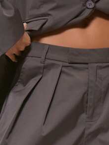 MUSERA 褶裥阔腿裤，酷女孩街头风，可爱秋冬春季穿搭 - 深灰色 - 查看 6