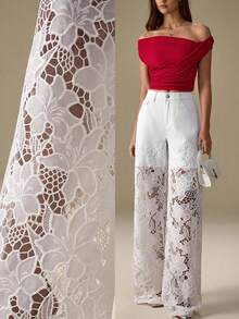 Selenza Quần Jeans Ống Rộng Phối Ren Hoa Chắp Vá Cho Nữ - trắng - Xem 9