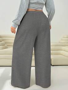 Solflare 大码女式灰色抽绳腰带口袋休闲阔腿裤，秋冬季 - 灰色 - 查看 2
