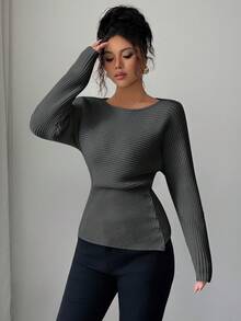 Elenzga Women's Dark Grey Autumn Sweater,Vintage Stockholm Style Knitwear Top,Elegent Work Office Casual Versatile Simple Knit Top For Teachers & Students - Grey - View 3
