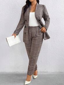 EMERY ROSE Plus Size Women Vintage Style Suit Set, Autumn/Winter