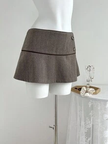 SHEIN PETITE Women's Retro Low-Waist Herringbone A-Line Skirt