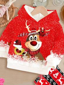 SHEIN Weihnachts-Karneval, Weihnachtsrot, süßer Cartoon Lebkuchenmann Mini Schleife Muster, Weihnachts-Sonderausgabe Geschenk, retro warm süße Weihnachten, Weihnachtsstimmung Baby Mädchen lässiges minimalistisches Buchstabenmuster Loose Drop Shoulder Pullover Sweatshirt und Hose Zweiteiler, süß lässig, Weihnachtsparty Outfit gemütliche Saison, Weihnachtsstimmung, Weihnachtsgeschenke, Herbst & Winter Outfits, einfacher Komfort, Herbst & Winter Lagen für Baby & Mädchen, stilvolle Mädchen - Verschiedenfarbig - Übersicht 4