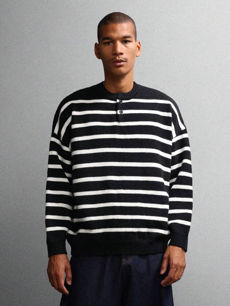 Maglione Henley a righe con abbottonatura