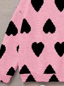Kleine Mädchen Lässig Minimalistisch Klassisch Pixel Herz Grafik Muster Locker Sitzender Rundhals Bequemer Alltags Strick Langarm Sweatshirt, geeignet für Herbst/Winter - Verschiedenfarbig - Übersicht 6