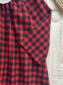 Vintaside Kids Váy kẻ caro cho bé gái, phong cách đồng quê, váy dài tay vải lanh cotton thanh lịch cho quý cô, bộ sưu tập đa năng, phù hợp cho mùa chuyển mùa xuân và thu - Đỏ và đen - Xem 8