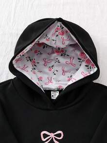 Tween Girl Casual Cute Pink Bow Embroidered Sweatshirt - Black - View 3