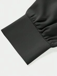 GlowEve 女士优雅圆领褶裥A字中长连衣裙，收腰设计，休闲通勤时尚，绿色长袖 - 黑色 - 查看 4