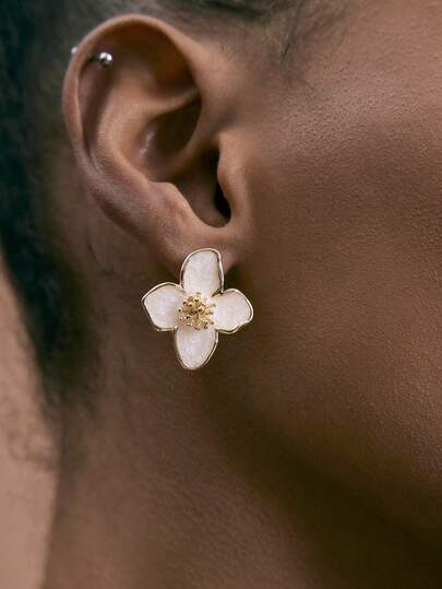 JIAN LASALA 1 Pair Fashion Retro Red Lotus Dangle Earrings, Enamel Painted Floral Stud Earrings, Accessory Valentines,Mom,Mother,Mother's Day,Gift