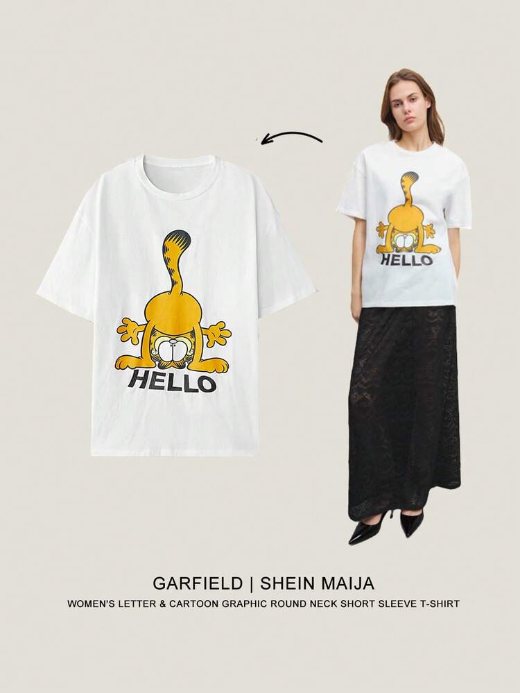 SHEIN Maija Women's Cartoon Pattern Round Neck Casual Short Sleeve T-Shirt