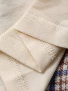 DAZY 猫咪印花撞色插肩袖宽松上衣和格子裤女士睡衣家居服套装，秋冬服装 - 米色 - 查看 8