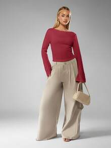 MISSGUIDED Ribbad långärmad båtringad kort pullovertröja höst vinter casual stickad jul - Bourgogne - Visa 3