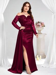 Coutiva Váy dạ hội trang trọng cỡ lớn (được đính nhiều họa tiết) - Màu Đỏ Sâu - Xem 3