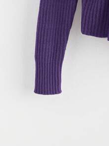 GlowEve New Fashionable Mixed Color Chic Versatile Knitted Sweater Top - Purple - View 3