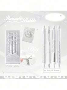 4pcs Soft Ribbon Gel Pens Set Ballet 0.38mm/0.5mm Ballpoint Quick-Dry Black Color Ink For Writing Gift Back To School