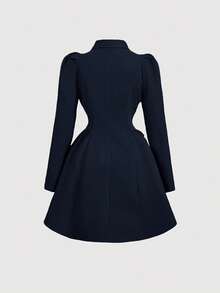 SHEIN MOD 海军蓝收腰长袖女式风衣，女式风衣，秋季女装 - 藏蓝色 - 查看 2