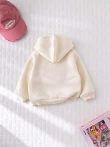 Cozy Pixies 女婴3D爱心连帽长袖套头卫衣，休闲百搭，柔软针织面料 - 卡其色 - 查看 2