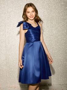 Tween Girls' Elegant Luxurious Navy Blue Royal Blue 3D Floral One Shoulder Strap Mid-Length Formal Dress,Summer Wedding Flower Girl Prom Birthday - Navy Blue - View 3
