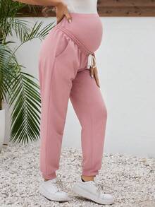 SHEIN 孕妇纯色休闲裤 - 粉色 - 查看 4