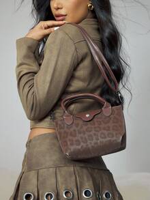 CUCCOO SZL 2025 Winter Leopard Print Dumpling Handbag For Women, Fashionable Large Capacity Casual Shoulder Bag - Brown - View 1