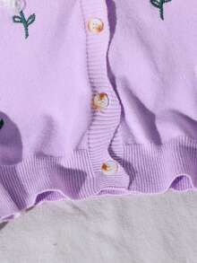 少女开衫，紫色，春秋冬款，荷叶边领，刺绣，欧根纱，珍珠点缀，长袖，V领，纽扣前襟，柔软舒适，适合外出、聚会、娱乐、日常穿着、旅行、度假、居家、托儿所、儿童游戏等场合。 - 紫色 - 查看 7