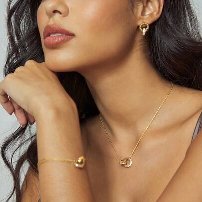 CUCCOO SZL 4件套不锈钢镀金罗马数字花朵项链手链耳环，女士时尚水晶可爱简约交织圆圈首饰套装